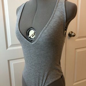 Basic grey jersey plunge neck thong